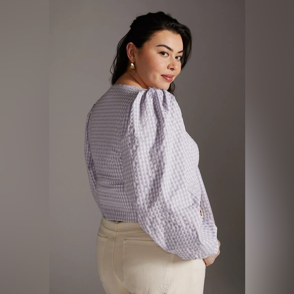 Anthropologie Maeve Crop Gingham Blouse Purple size 22W - Picture 2 of 14